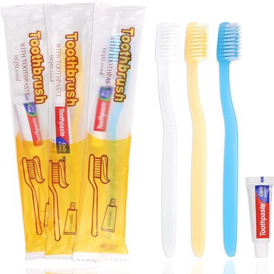 30 Pack Disposable Toothbrushes with Toothpaste, Individually Wrapped Disposable Toothbrushes Bulk Toothbrushes Medium Soft Bristle, Manual Travel Toothbrush Kit for Travel Hotel Guest, 3 Colors