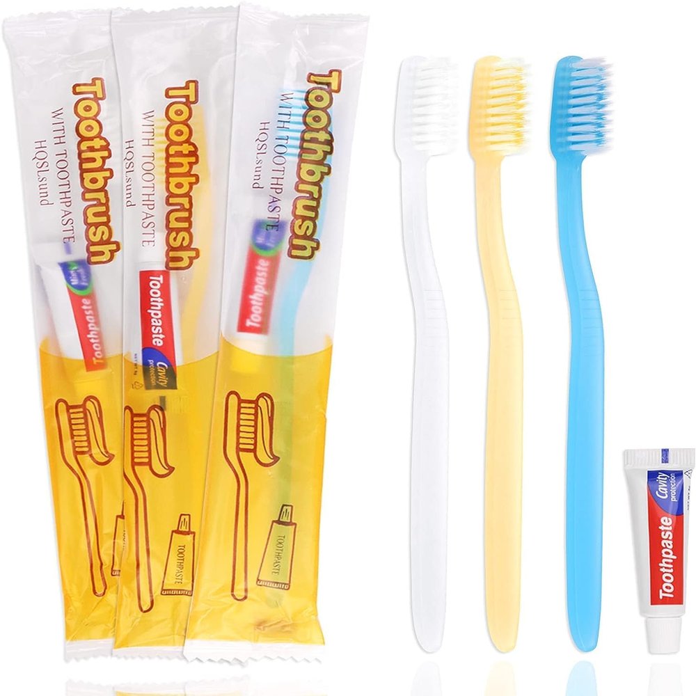 30 Pack Disposable Toothbrushes with Toothpaste, Individually Wrapped Disposable Toothbrushes Bulk Toothbrushes Medium Soft Bristle, Manual Travel Toothbrush Kit for Travel Hotel Guest, 3 Colors