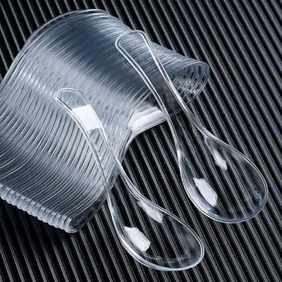 50 PCS Disposable Clear Plastic Asian Soup Spoons - Tasting & Front Dish Spoons, Plastic Cutlery (Clear Round Bottom)