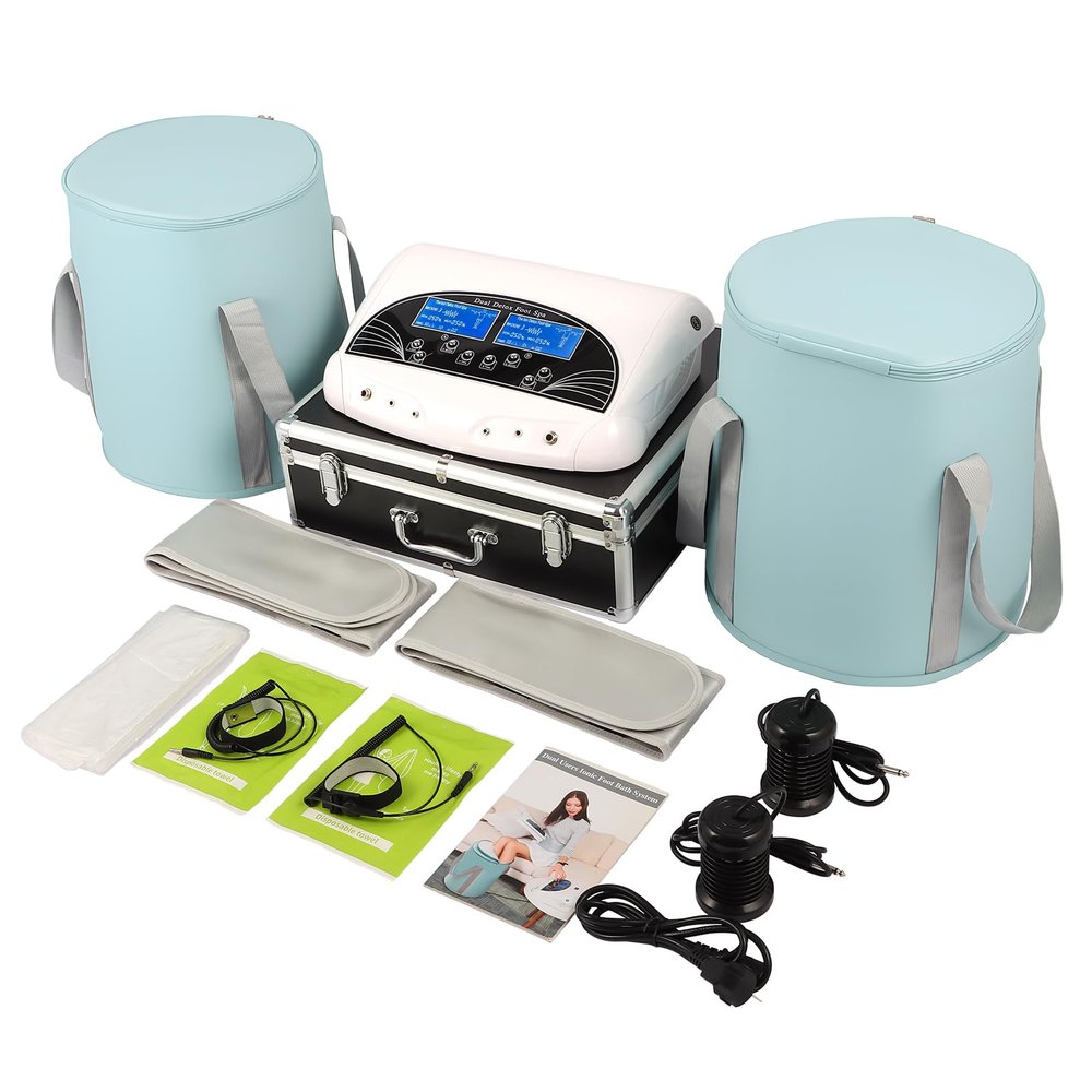 Vitaciti Dual Ionic Foot Bath Detox Machine, Ion Detox Feet Soak Spa Cleanse System for 2 Users with Black Aluminum Box,Two Foot Soaking Bath Bucket,Birthday Gift