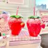 DULRLLY 2Pcs 17 Oz Strawberry Cups with Straw and Strawberry Pendant Kawaii Cup with Lid Portable Cute Water Bottle Mug for Gift Home Office School for Boba Tea view 2