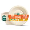 ECO SOUL 12 Oz Compostable Disposable Paper Bowls [100 Pack] Food Safe Leak-Free 100% Virgin Bagasse Biodegradable Heavy Duty Ramen Soup Bowl for Hot & Cold Food Microwave Safe [Small, Round, Brown] view 1