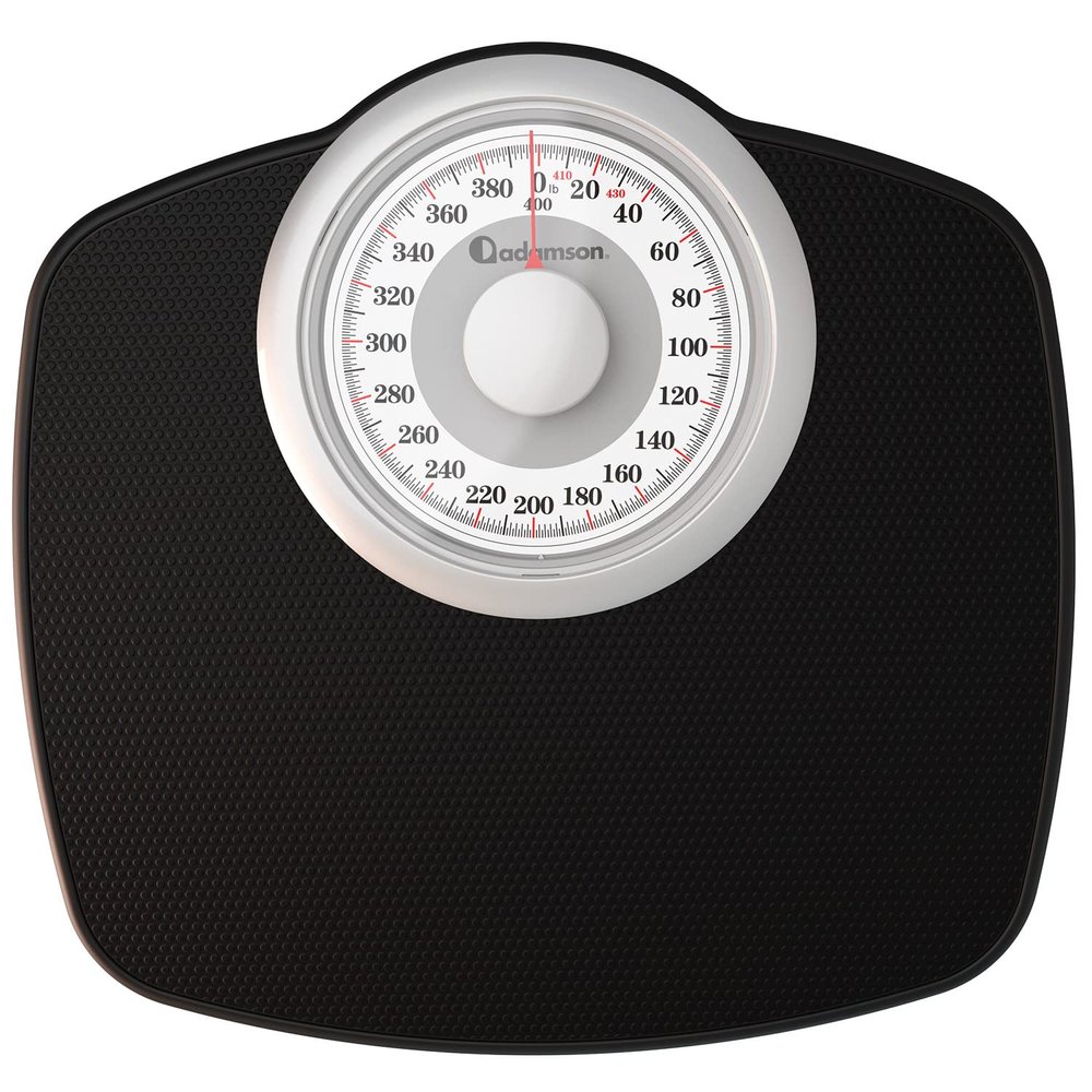 Adamson A25W Scales for Body Weight - Up to 400 LB - 5.3" Dial on 12.4" x 10.2" Platform - Anti-Skid Rubber Surface - High Precision Bathroom Scale Analog - Durable with 20-Year Assurance - White