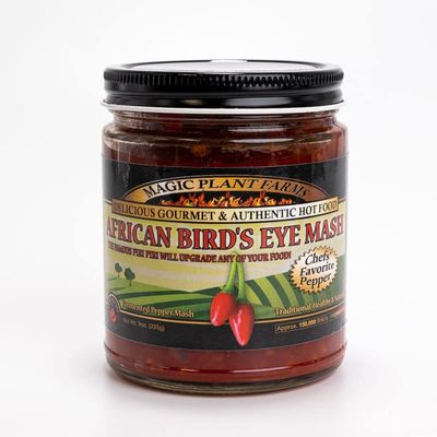 African Bird's Eye Pepper Mash by Magic Plant - 9 Oz Jar, Piri Piri Birdseye Fermented Chili Sauce - 50K - 175K SHU Bright Fiery | Authentic African Chili for Sauces, Marinades, Grilling and More