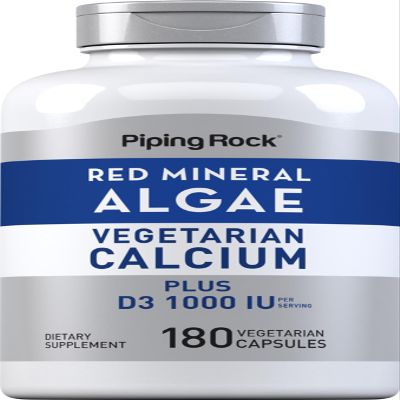 Piping Rock Red Mineral Algae | Vegetarian Calcium | 180 Capsules | Plant Based Plus Trace Minerals | Plus D3 1000 IU | Non-GMO, Gluten Free Supplement