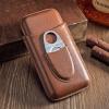 CIGAR IN STYLE Brown PU Leather 3 Ct Cigar Case with Stainless Steel Cutter for Large Cigar view 1