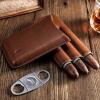 CIGAR IN STYLE Brown PU Leather 3 Ct Cigar Case with Stainless Steel Cutter for Large Cigar view 3