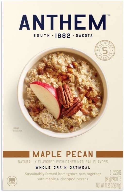 Anthem Maple Pecan Oatmeal - Delicious Whole Grain Oats for a Cozy Breakfast - Enjoy Protein Oatmeal Anytime with Quick & Easy Preparation - Oatmeals Packed with Fiber for a Healthy Diet
