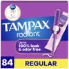 Tampax Radiant Tampons for Women, with LeakGuard Braid, Regular Absorbency, Unscented, 84 Count (3 Packs of 28) view 1