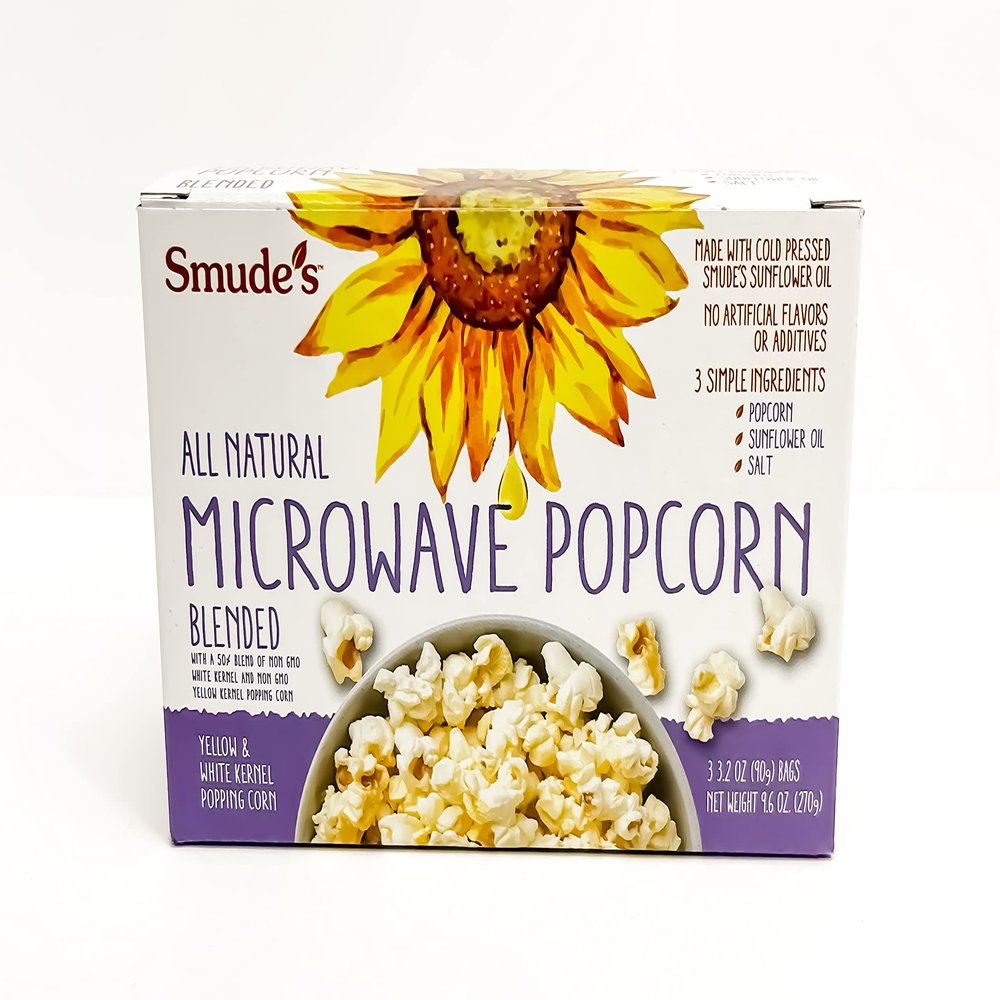 Smude's Brand All Natural Microwave Popcorn - Blended | Blend of White & Yellow Popcorn | 3 Simple Ingredients Popcorn, Smudes Sunflower Oil, & Salt | Healthy Snack, Heart Healthy, Whole Grain | Gluten Free, Dairy Free, Non-GMO, Vegan, Kosher | PF