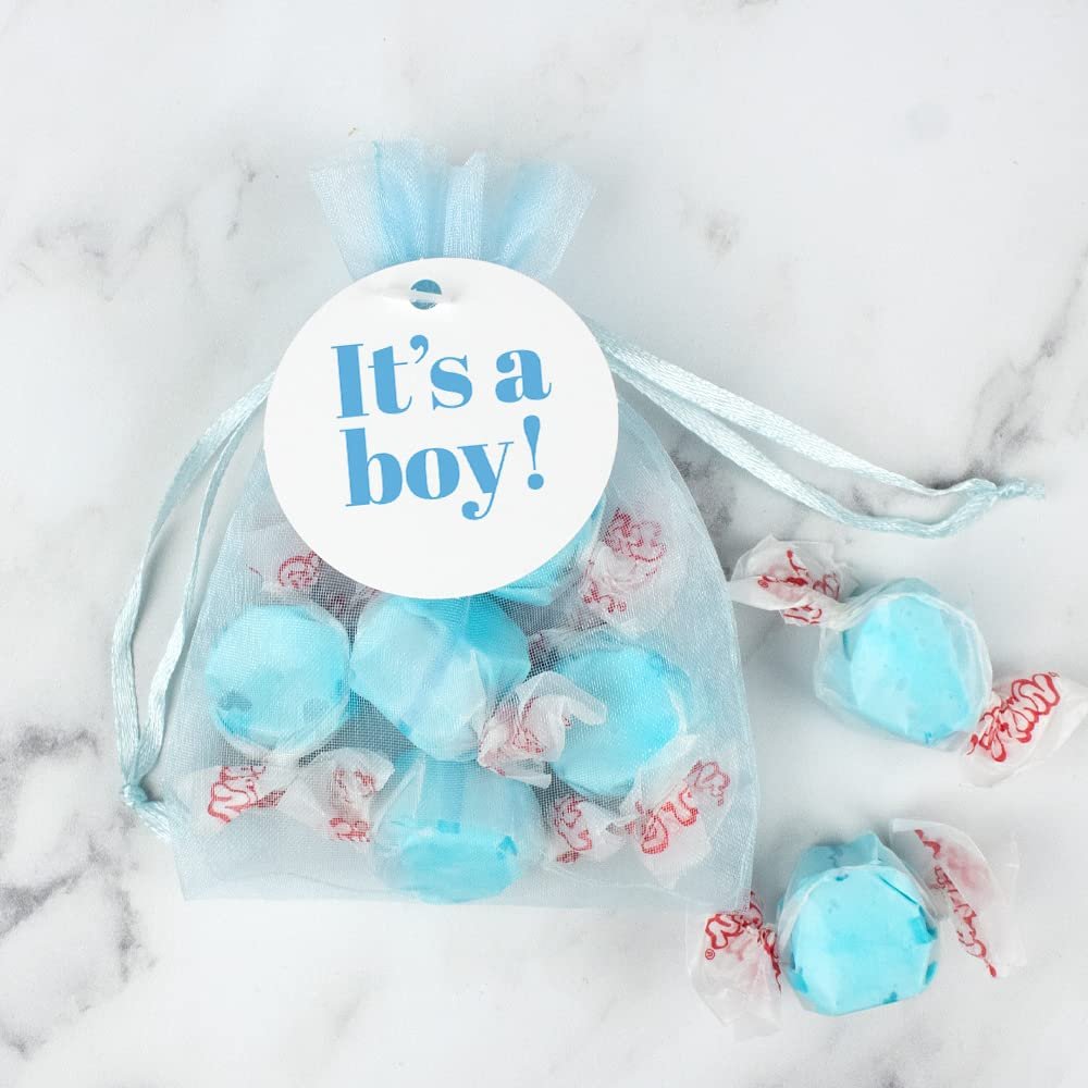 12ct It's a Boy Candy Baby Shower Party Favors Blue Raspberry Taffy in Organza Bags, Birth Announcement (12 bags) - No Assembly Required