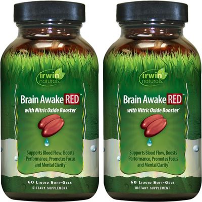 Irwin Naturals Brain Awake RED with Nitric Oxide Booster - 60 Liquid Soft-Gels - 2 Pack