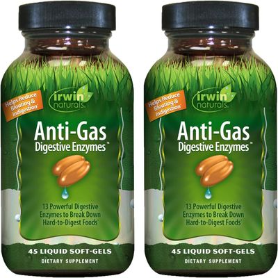 Irwin Naturals Anti-Gas Digestive Enzymes  45 Liquid Soft-Gels  Bloating & Nutrient Absorption Support - 2 Pack