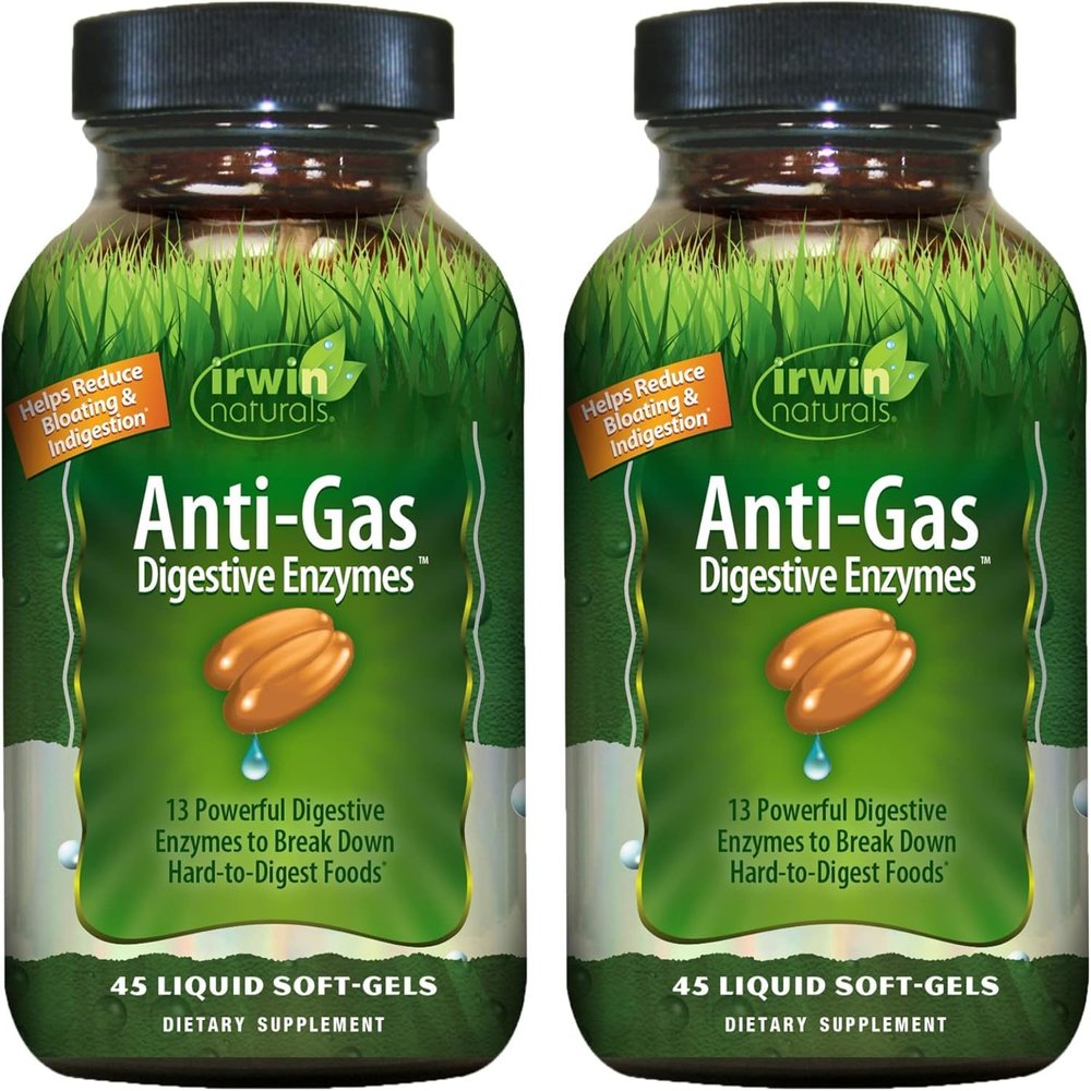 Irwin Naturals Anti-Gas Digestive Enzymes  45 Liquid Soft-Gels  Bloating & Nutrient Absorption Support - 2 Pack