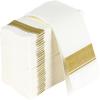 PARTY BARGAINS Disposable Cloth-Like Paper Guest Towels 50 Pack 13 x 16 White with Gold Line, Soft Absorbent Decorative Napkins for Weddings, Parties, Events, Home view 1