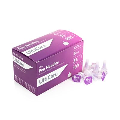 UltiCare Pen Needles 6mm (1/4) x 31G Mini, 100 Count: for at-Home Insulin Injections, Compatible with Most Pen Injector Devices