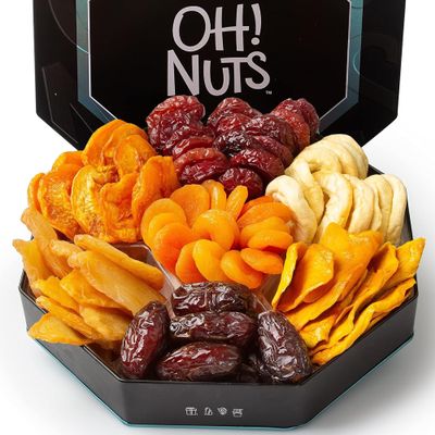 Oh! Nuts Dried Fruit Gift Basket 7 Variety Tin Box - Gourmet Arrangement Platter - Healthy Food Snack Box for Birthday, Anniversary, Corporate - Gift for Women & Men (Dried Fruits)