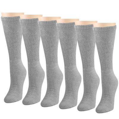 Falari Women Diabetic Socks Diabetes Edema and Circulatory Loose Fitting Cotton Crew Socks - 6 Pairs (Crew Height - Grey, 9-11)