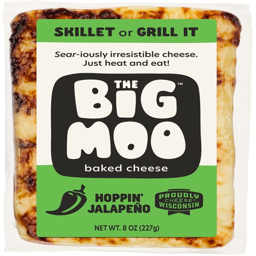 THE BIG MOO Baked Cheese | HOPPIN' JALAPNO | Bundle of 3 | 8 oz cheese block | Bundle of 3 | 8 oz cheese block | Healthy Snacks | Keto Food | Keto Friendly Snack | Gluten-free | Protein Snacks | Low Carb | Sugar-free | Atkins Snack | Diabetic Snacks