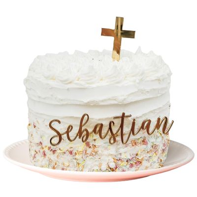 Baptism Cake Name Plate | Personalized Easter Cross Cake Toppers Confirmation Name Cake Topper First Communion Decorations Custom Cake Topper with Cross