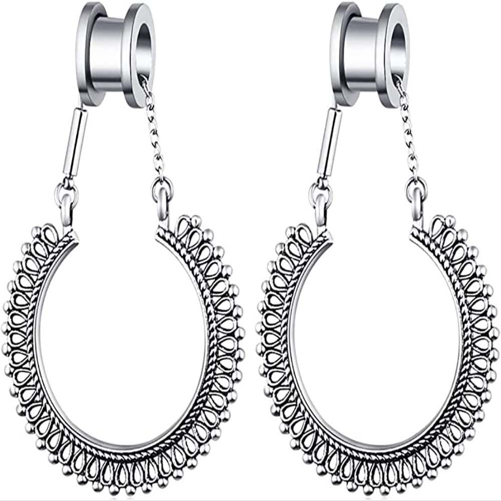 ZHAOZOUL 2 Pieces Stainless Steel Large Circle Pendant Ear Studs Stainless Steel Antique Silver Pulley Ear Extensions with Vintage Circle Pendant,Silver,22mm