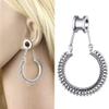 ZHAOZOUL 2 Pieces Stainless Steel Large Circle Pendant Ear Studs Stainless Steel Antique Silver Pulley Ear Extensions with Vintage Circle Pendant,Silver,22mm view 2
