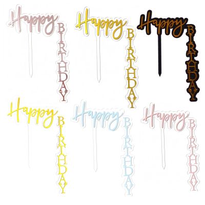 Acrylic Happy Birthday Cake Topper 6PCS Gold Acrylic Right Angled Birthday Cake Toppers Vertical Cake Pick