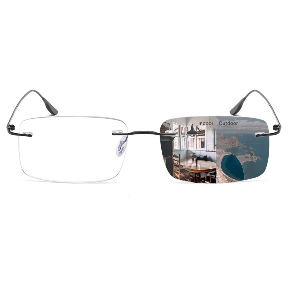 Photochromic Bifocal Reading Glasses Anti-blue Light Glasses Rimless Transition Sunglasses Women Men Sun Readers