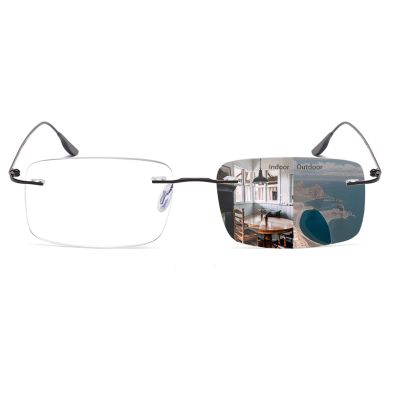 Photochromic Bifocal Reading Glasses Anti-blue Light Glasses Rimless Transition Sunglasses Women Men Sun Readers