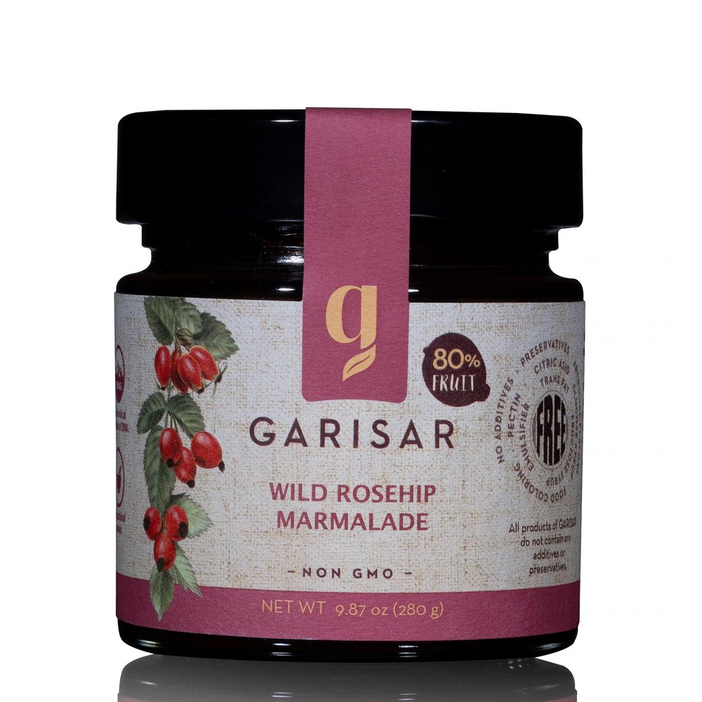 Garisar - Wild Rosehip Marmalade - Natural Wild Rosehip - Great for Breakfast, Waffles, Breads - Fruit Spread - 80% Fruit - 9.87 oz (Pack of 6)