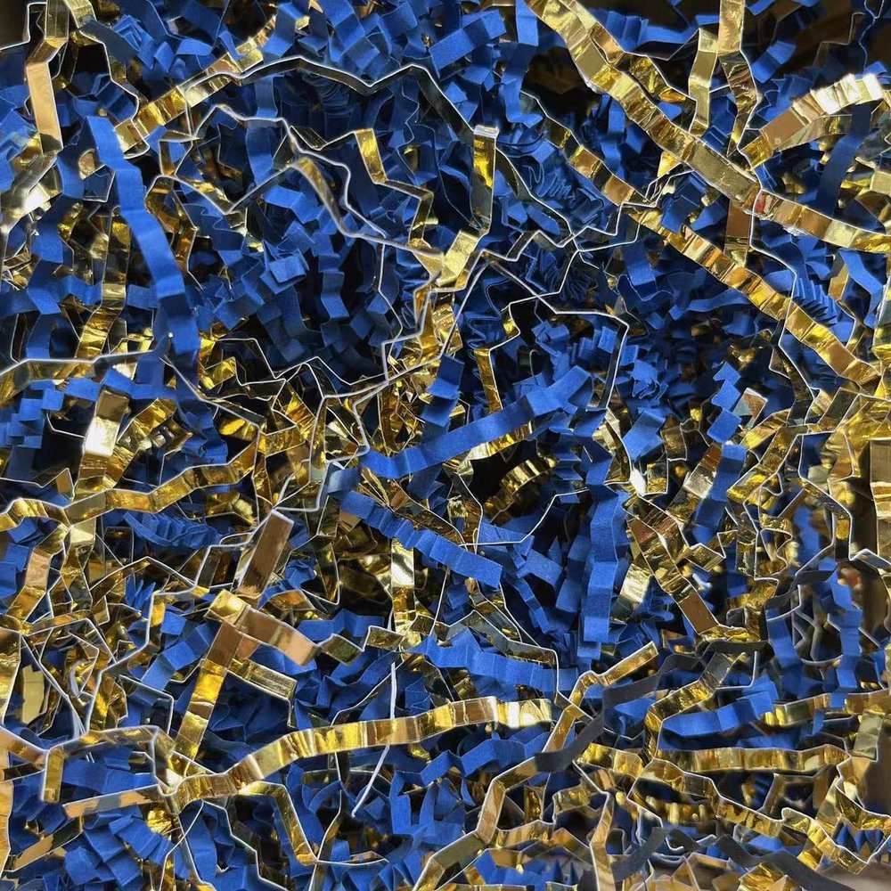 HZLAOBZAI Crinkle Paper Filler 5.3oz, Shredded Paper for Gift Baskets for Gift Box, Wrapping & Basket Filling for Christmas, Halloween Decorations(Navy Blue&Gold
