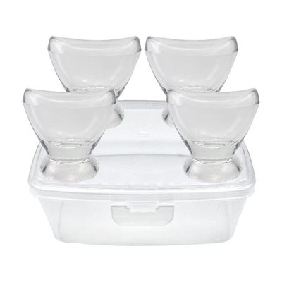 Boyizupha 4 Pcs Transparent Glass Eye Wash Cup for Eye Rinse,Cleansing with Storage Container,Set of 4