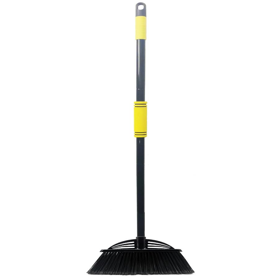 Xifando Four-Section Rod Long-Handled Broom,Heavy-Duty Broom, Angle Broom for Outdoor/IndoorBlack+Yellow