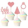 Cyodoos Pack of 24 Bride to Be Cupcake Toppers with Heart Ring Dress Bridal Shower Cupcake Picks Wedding Engagement Bachelorette Party Cake Decorations Supplies - Rose Gold Glitter view 1