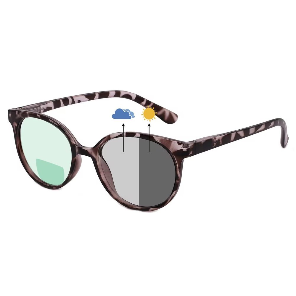 OCCI CHIARI Photochromic Bifocal Reading Glasses Womens Round Blue Light Blocking Readers 1.0 1.5 2.0 2.5 3.0 3.5 4.0 (Tortoise +100)