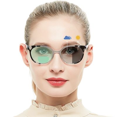 OCCI CHIARI Photochromic Bifocal Reading Glasses Womens Round Blue Light Blocking Readers 1.0 1.5 2.0 2.5 3.0 3.5 4.0 (Gray +150)