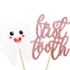 12pcs First Tooth Cupcake Toppers Glitter 1st Teething Party Decorations Pre-assembled Double-Sided Rose Gold view 3