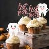 12pcs First Tooth Cupcake Toppers Glitter 1st Teething Party Decorations Pre-assembled Double-Sided Rose Gold view 4