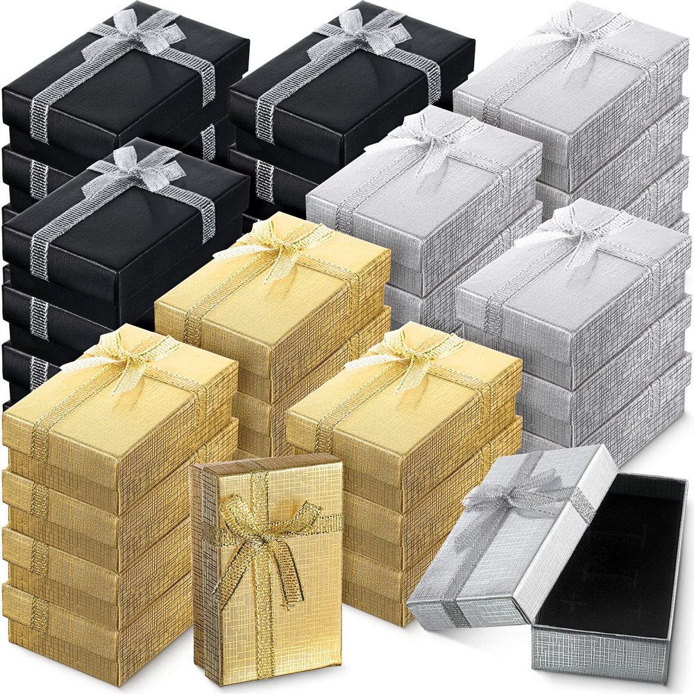 Kenning 36 Pcs Jewelry Gift Boxes Set Small Gift Boxes Bulk with Lids, 2 x 3.1 x 1.1 Inches, Valentine's Day Ribbon Bowknot for Rings Earrings Bracelet Necklace for Wedding Birthday Valentine's Day
