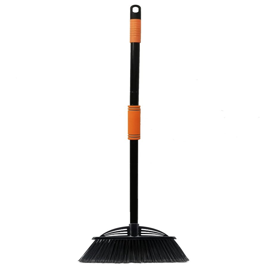 Xifando Four-Section Rod Long-Handled Broom,Heavy-Duty Broom, Angle Broom for Outdoor/IndoorBlack+Orange