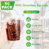 Lilymicky 16oz Clear Plastic Drinking Cups (90 Pack) with Strawless Sip Lids, Disposable Cups for Iced Coffee, Smoothie, Slurpee, or Any Cold Drinks view 4