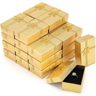Kenning 36 Pcs Small Jewelry Gift Boxes Cardboard Paper Jewelry Empty Gift Boxes Bracelets Bangle Necklace with Lids Ribbon Bowknot for Graduation Anniversaries Wedding Birthday Bridal Shower(Gold)