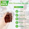 [100 PACK] 12 oz Clear Plastic Cups With Strawless Sip Lids, Disposable Plastic Cups With Sip Through Lids for Ice Coffee, Smoothie, Slurpee, or Any Cold Drinks view 4