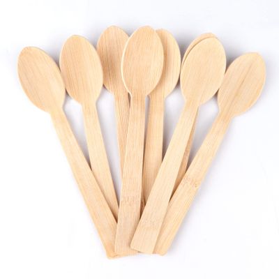 100% Bamboo Utensils -100 PK 6.7" Bamboo Spoons Disposable Cutlery Set Compostable Biodegradable Eco Friendly Renewable Flatware Spoon