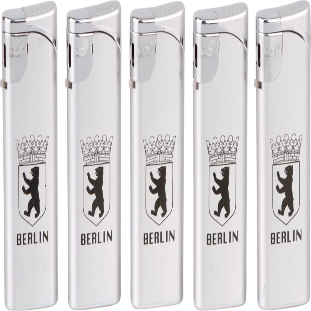 Simoneto Piezo Reusable Lighter Berlin Crest / Silver / Plastic Pack of 50