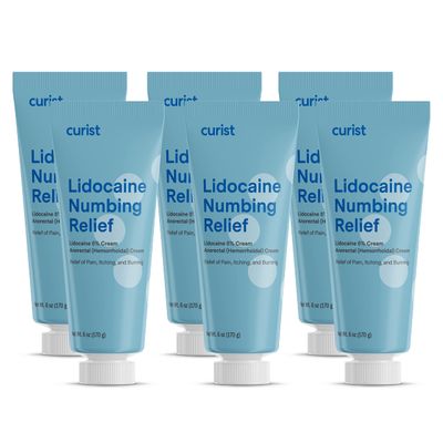 Curist 5% Lidocaine Cream Topical Pain Cream - (6 oz Tube, Pack of 6) XL Tube - Numb Skin Quickly & Effectively with 5% Lidocaine Numbing Cream (6 Pack - 36 oz Total)