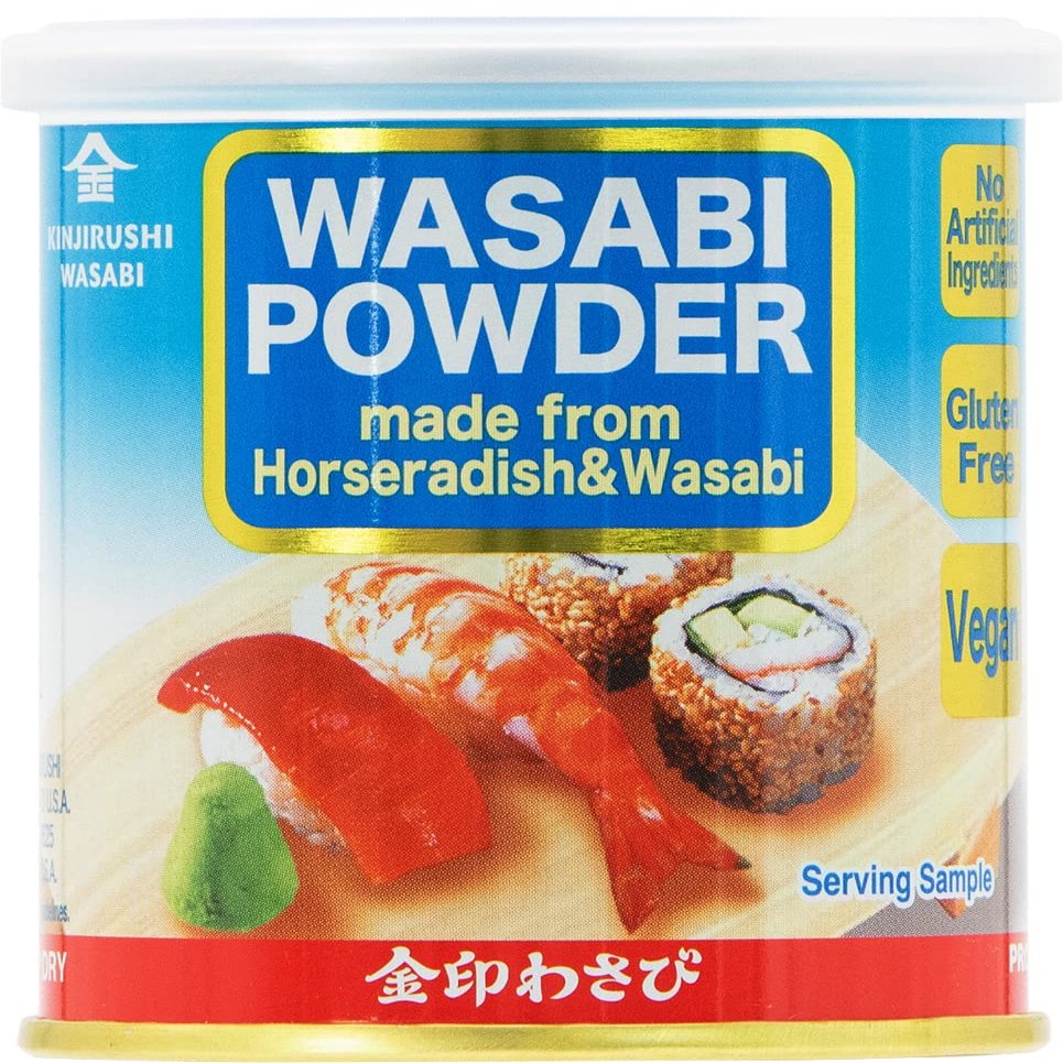 Kinjirushi Japanese Wasabi Powder made from Horseradish Powder and Wasabi- 1.76 oz (50g)/Wasabia Japonica/Gluten Free/Vegan/Spicy/Shelf Stable - Great for Sushi, Sashimi, Mayonnaise, Sauces, Homemade Dressings and Ranch Dressing.