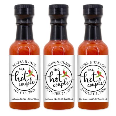 Best Day Ever Spot One Hot Couple Sauce Gifts, Mini Bottles, Wedding Favors, Custom, Labels, Personalized - 1.7oz (Set of 12)