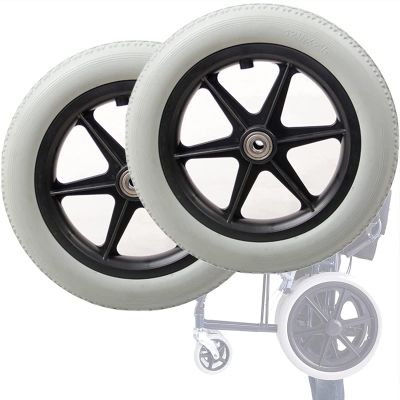 Rear Wheels, Manual Wheelchair Replacement Wheels, 12-inch PU Tires, 2 Non-Pneumatic Wheels, Non-Slip Rear casters, Wheelchair Accessories (Color : Gray, Size : 12inch)