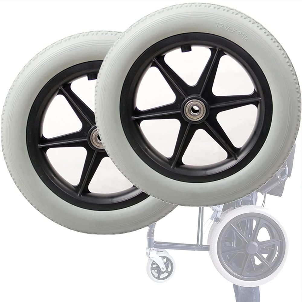 Rear Wheels, Manual Wheelchair Replacement Wheels, 12-inch PU Tires, 2 Non-Pneumatic Wheels, Non-Slip Rear casters, Wheelchair Accessories (Color : Gray, Size : 12inch)